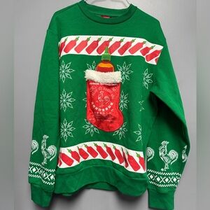 Sriracha Men’s Holiday sweatshirt.  Small.  Front has stocking festive